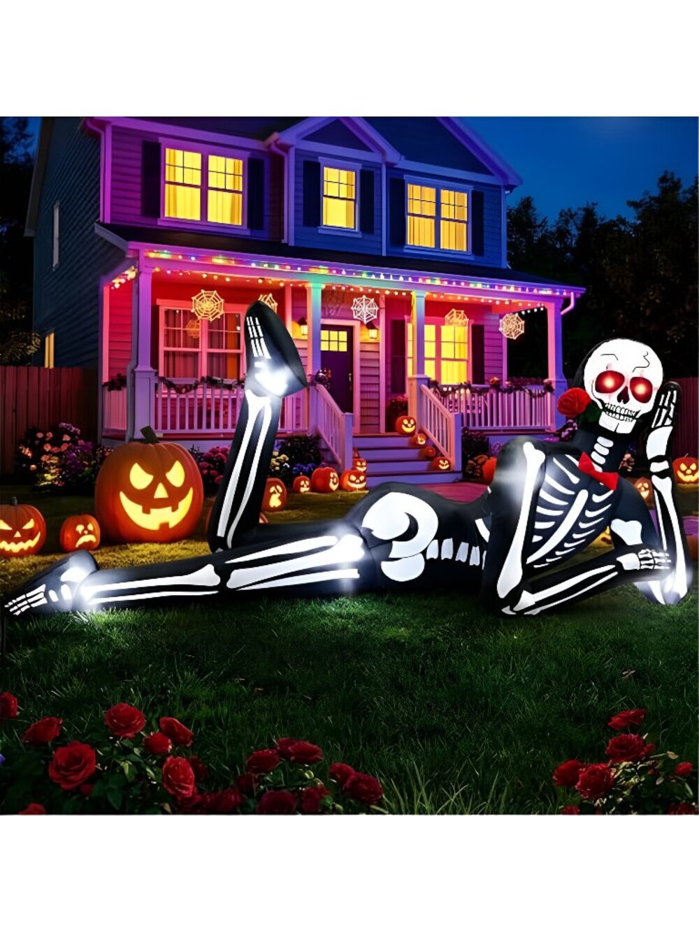 12FT Halloween Inflatables, Lounging Inflatable Skeleton Outdoor